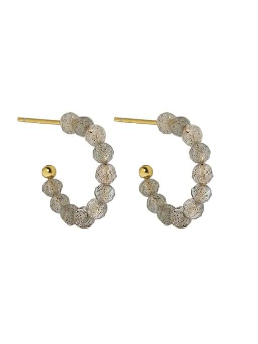 18K gold [elongated stone] 925 Sterling Silver Natural Stone Geometric Minimalist Stud Earring